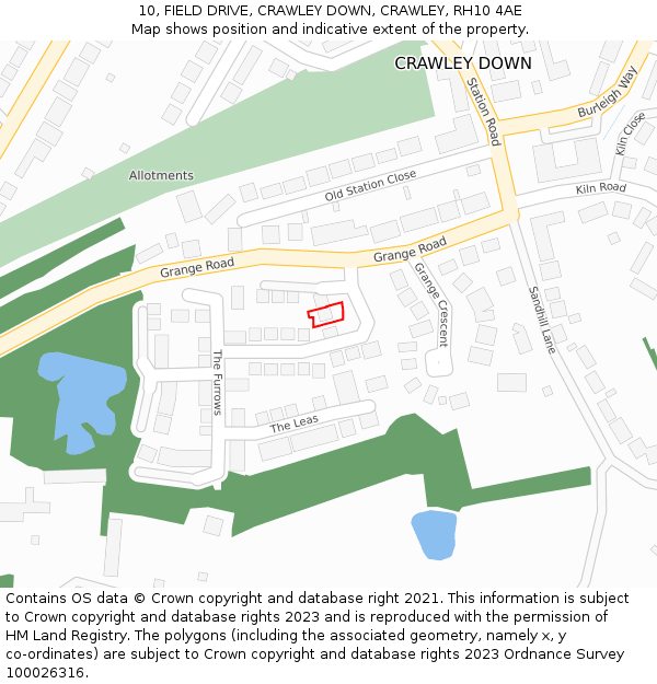 10, FIELD DRIVE, CRAWLEY DOWN, CRAWLEY, RH10 4AE: Location map and indicative extent of plot