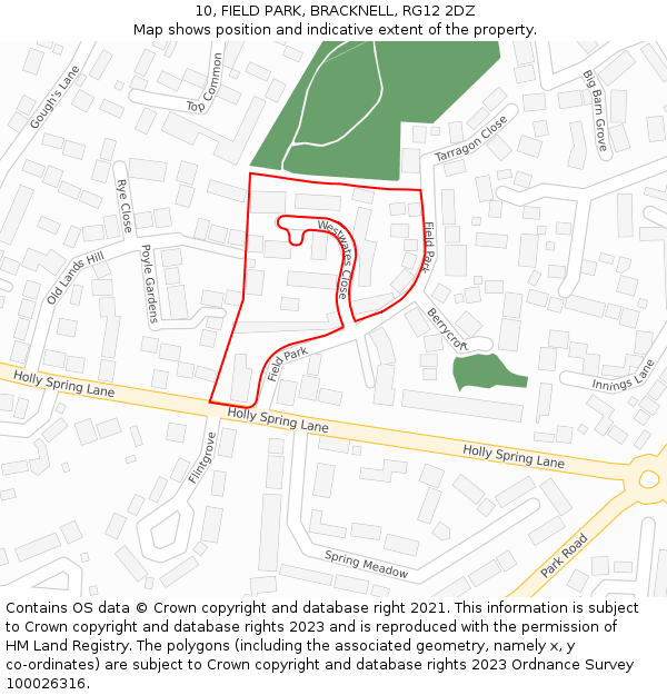 10, FIELD PARK, BRACKNELL, RG12 2DZ: Location map and indicative extent of plot