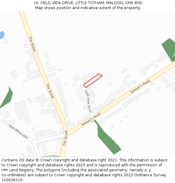 10, FIELD VIEW DRIVE, LITTLE TOTHAM, MALDON, CM9 8ND: Location map and indicative extent of plot