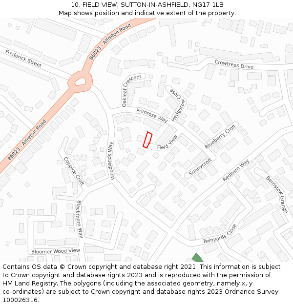 10, FIELD VIEW, SUTTON-IN-ASHFIELD, NG17 1LB: Location map and indicative extent of plot