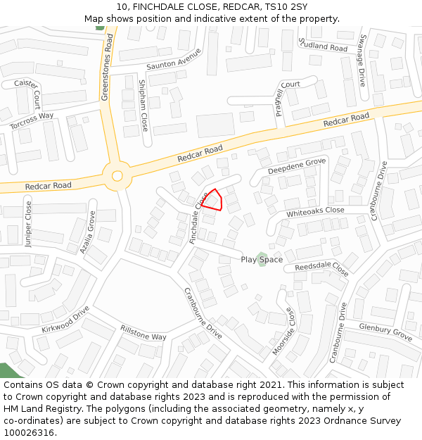 10, FINCHDALE CLOSE, REDCAR, TS10 2SY: Location map and indicative extent of plot