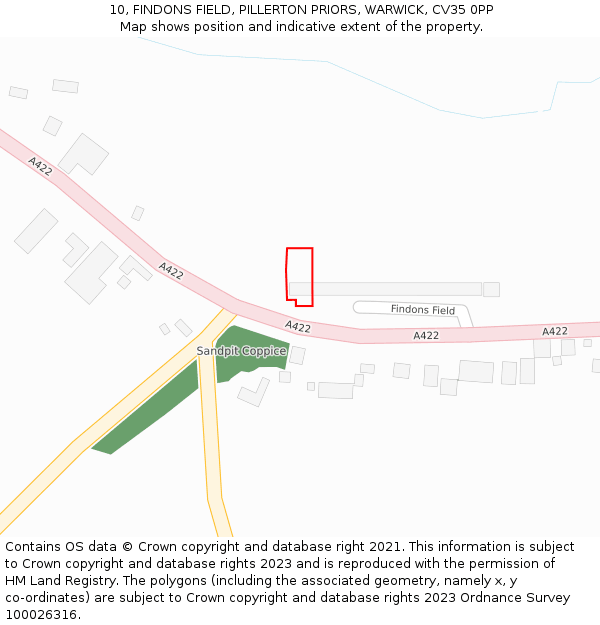 10, FINDONS FIELD, PILLERTON PRIORS, WARWICK, CV35 0PP: Location map and indicative extent of plot