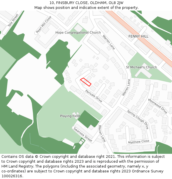 10, FINSBURY CLOSE, OLDHAM, OL8 2JW: Location map and indicative extent of plot