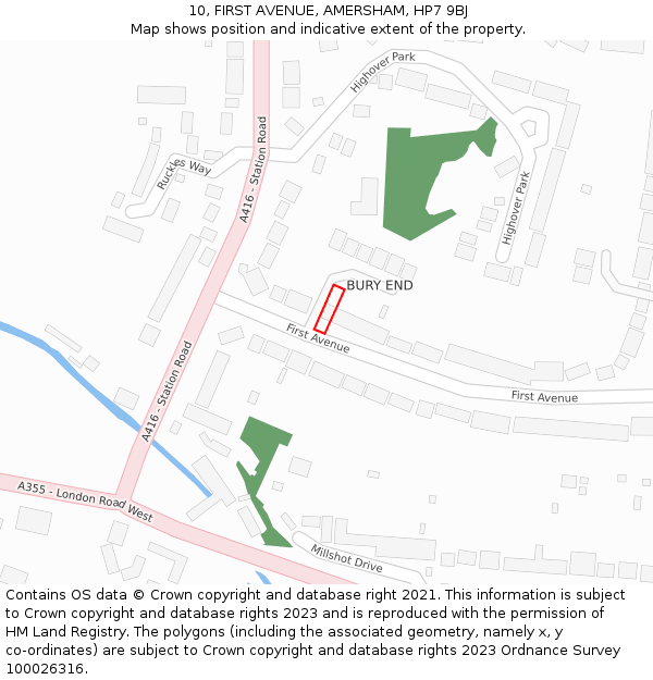 10, FIRST AVENUE, AMERSHAM, HP7 9BJ: Location map and indicative extent of plot