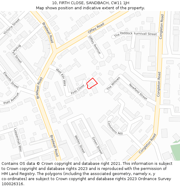 10, FIRTH CLOSE, SANDBACH, CW11 1JH: Location map and indicative extent of plot