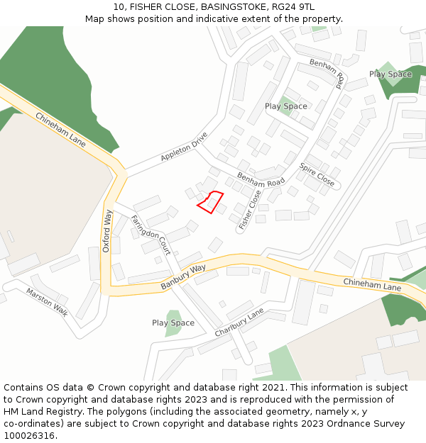 10, FISHER CLOSE, BASINGSTOKE, RG24 9TL: Location map and indicative extent of plot