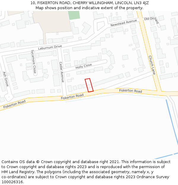 10, FISKERTON ROAD, CHERRY WILLINGHAM, LINCOLN, LN3 4JZ: Location map and indicative extent of plot