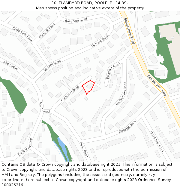 10, FLAMBARD ROAD, POOLE, BH14 8SU: Location map and indicative extent of plot
