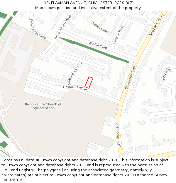 10, FLAXMAN AVENUE, CHICHESTER, PO19 3LZ: Location map and indicative extent of plot