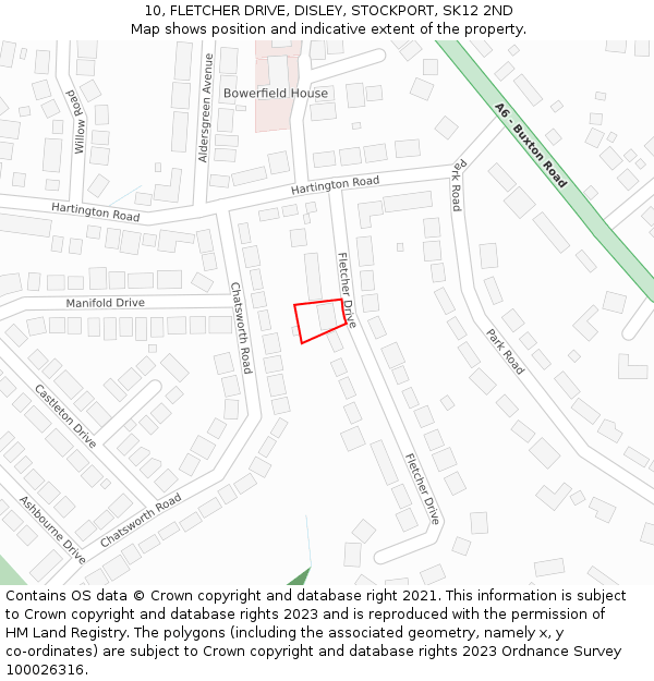 10, FLETCHER DRIVE, DISLEY, STOCKPORT, SK12 2ND: Location map and indicative extent of plot