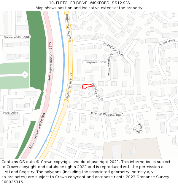 10, FLETCHER DRIVE, WICKFORD, SS12 9FA: Location map and indicative extent of plot