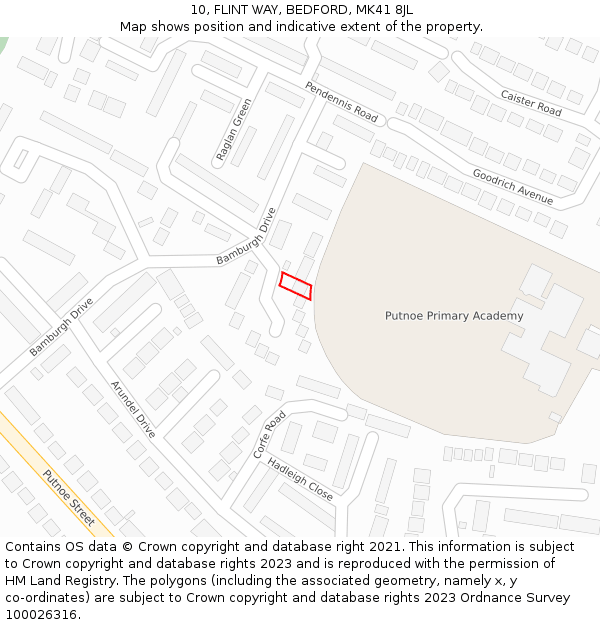 10, FLINT WAY, BEDFORD, MK41 8JL: Location map and indicative extent of plot