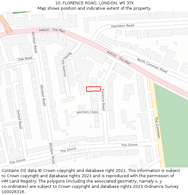 10, FLORENCE ROAD, LONDON, W5 3TX: Location map and indicative extent of plot