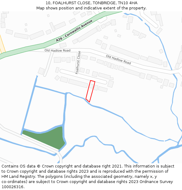 10, FOALHURST CLOSE, TONBRIDGE, TN10 4HA: Location map and indicative extent of plot