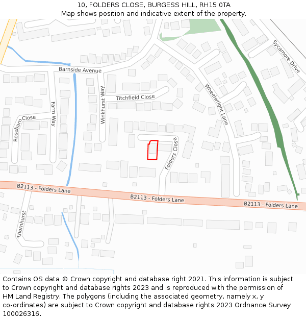 10, FOLDERS CLOSE, BURGESS HILL, RH15 0TA: Location map and indicative extent of plot