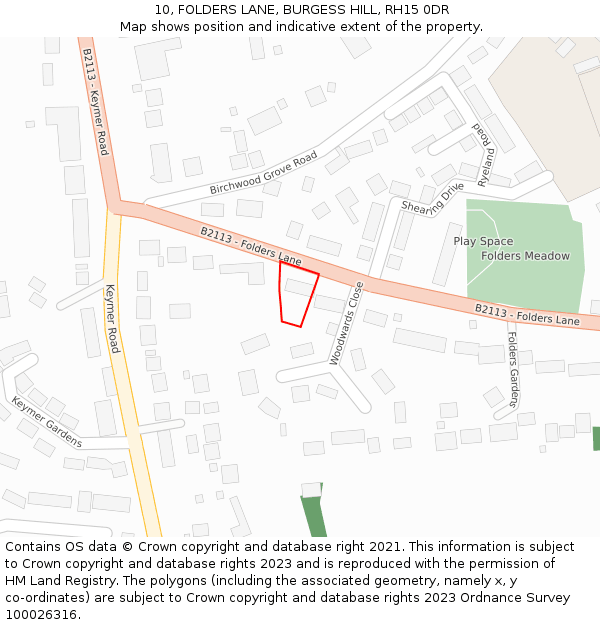 10, FOLDERS LANE, BURGESS HILL, RH15 0DR: Location map and indicative extent of plot