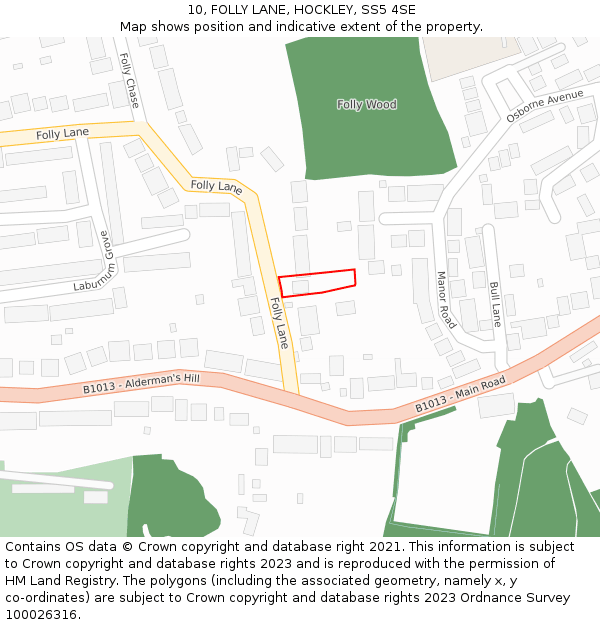 10, FOLLY LANE, HOCKLEY, SS5 4SE: Location map and indicative extent of plot