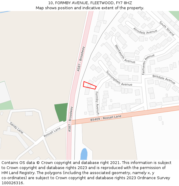 10, FORMBY AVENUE, FLEETWOOD, FY7 8HZ: Location map and indicative extent of plot