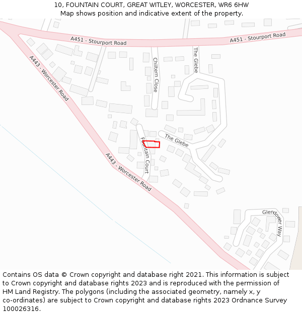 10, FOUNTAIN COURT, GREAT WITLEY, WORCESTER, WR6 6HW: Location map and indicative extent of plot