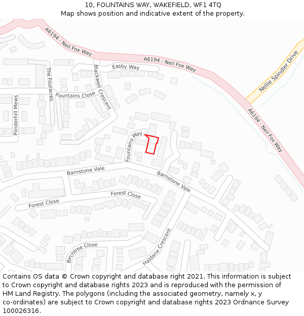 10, FOUNTAINS WAY, WAKEFIELD, WF1 4TQ: Location map and indicative extent of plot