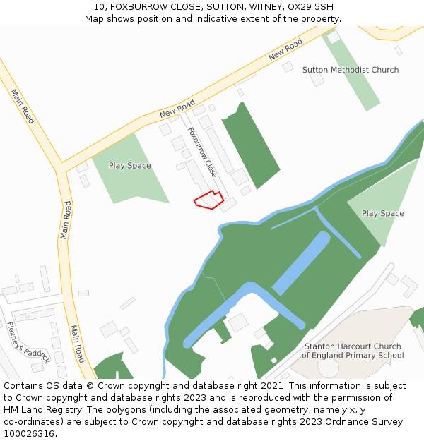 10, FOXBURROW CLOSE, SUTTON, WITNEY, OX29 5SH: Location map and indicative extent of plot