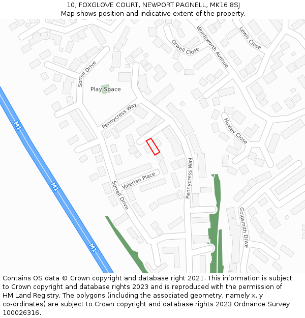 10, FOXGLOVE COURT, NEWPORT PAGNELL, MK16 8SJ: Location map and indicative extent of plot