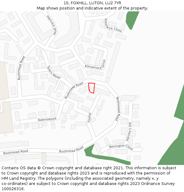 10, FOXHILL, LUTON, LU2 7YR: Location map and indicative extent of plot