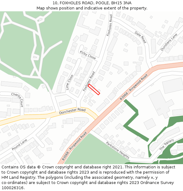 10, FOXHOLES ROAD, POOLE, BH15 3NA: Location map and indicative extent of plot