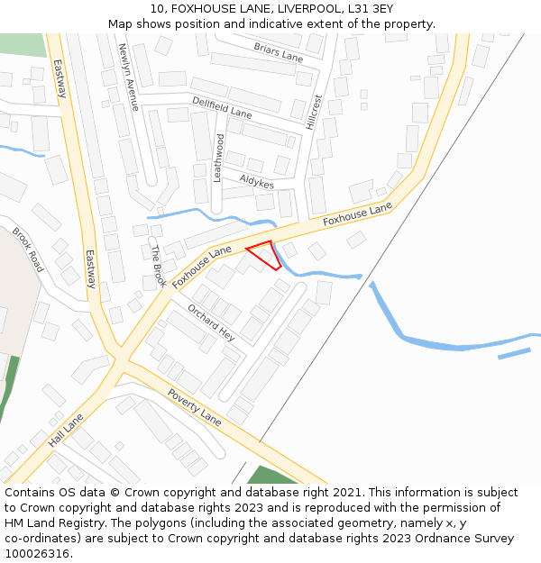 10, FOXHOUSE LANE, LIVERPOOL, L31 3EY: Location map and indicative extent of plot