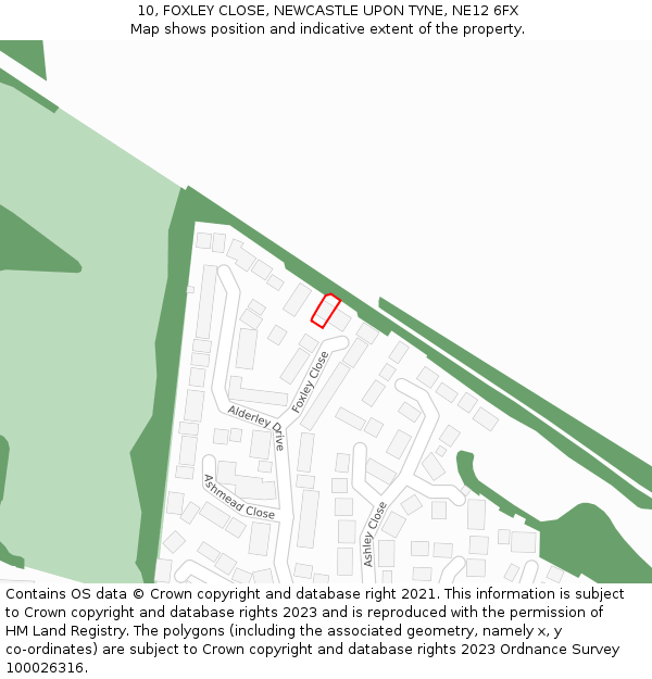 10, FOXLEY CLOSE, NEWCASTLE UPON TYNE, NE12 6FX: Location map and indicative extent of plot