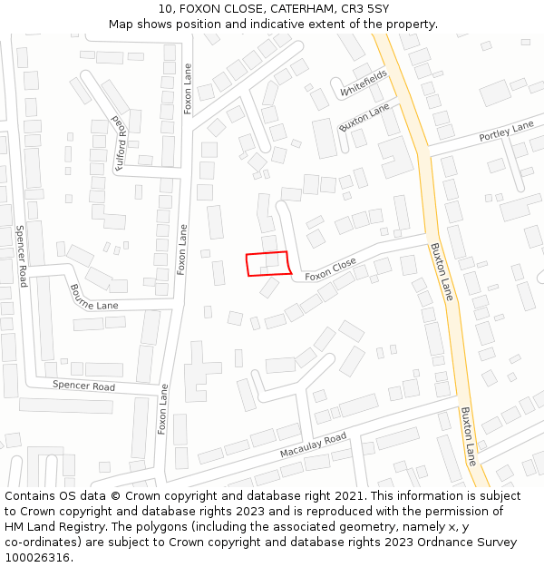 10, FOXON CLOSE, CATERHAM, CR3 5SY: Location map and indicative extent of plot