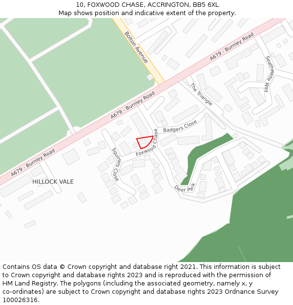 10, FOXWOOD CHASE, ACCRINGTON, BB5 6XL: Location map and indicative extent of plot