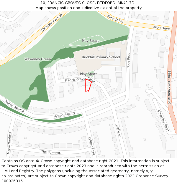 10, FRANCIS GROVES CLOSE, BEDFORD, MK41 7DH: Location map and indicative extent of plot