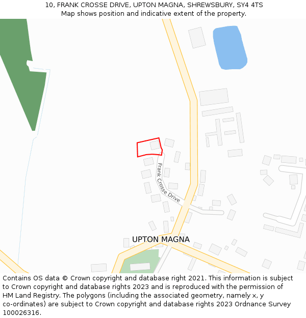 10, FRANK CROSSE DRIVE, UPTON MAGNA, SHREWSBURY, SY4 4TS: Location map and indicative extent of plot