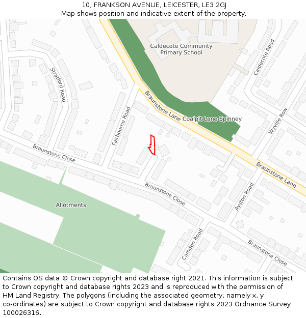 10, FRANKSON AVENUE, LEICESTER, LE3 2GJ: Location map and indicative extent of plot