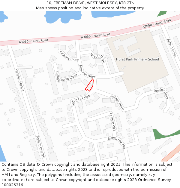 10, FREEMAN DRIVE, WEST MOLESEY, KT8 2TN: Location map and indicative extent of plot