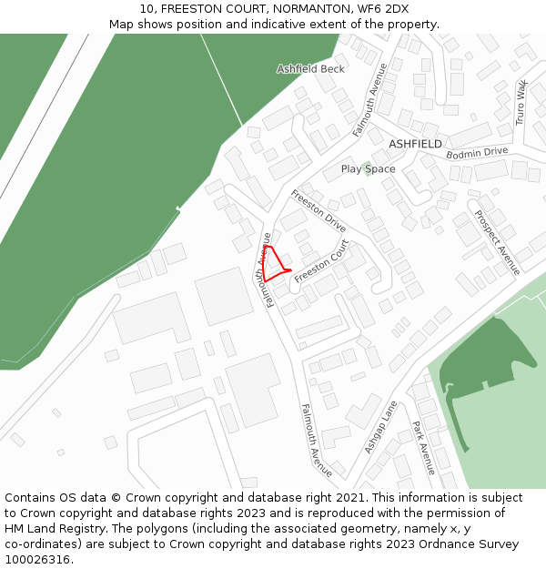 10, FREESTON COURT, NORMANTON, WF6 2DX: Location map and indicative extent of plot