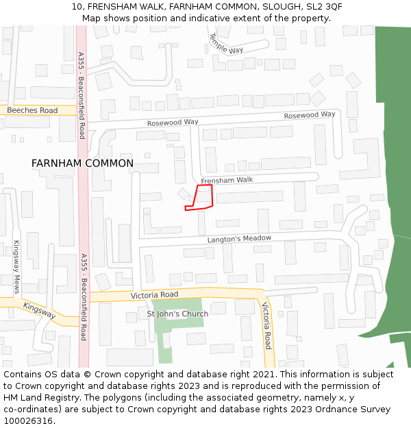 10, FRENSHAM WALK, FARNHAM COMMON, SLOUGH, SL2 3QF: Location map and indicative extent of plot