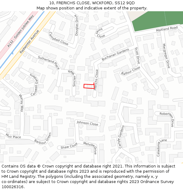 10, FRERICHS CLOSE, WICKFORD, SS12 9QD: Location map and indicative extent of plot