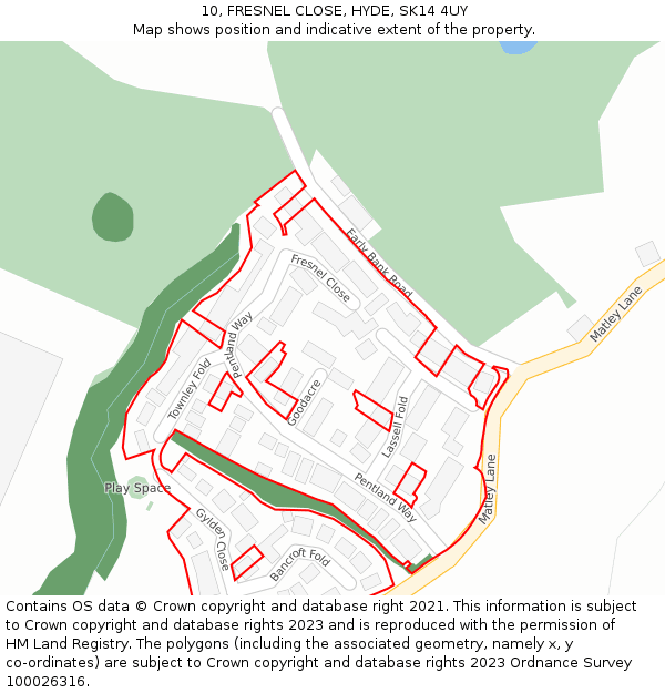 10, FRESNEL CLOSE, HYDE, SK14 4UY: Location map and indicative extent of plot