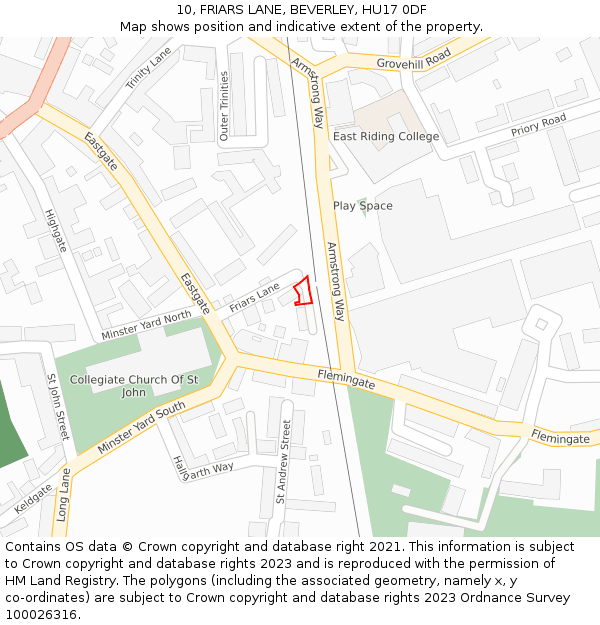 10, FRIARS LANE, BEVERLEY, HU17 0DF: Location map and indicative extent of plot