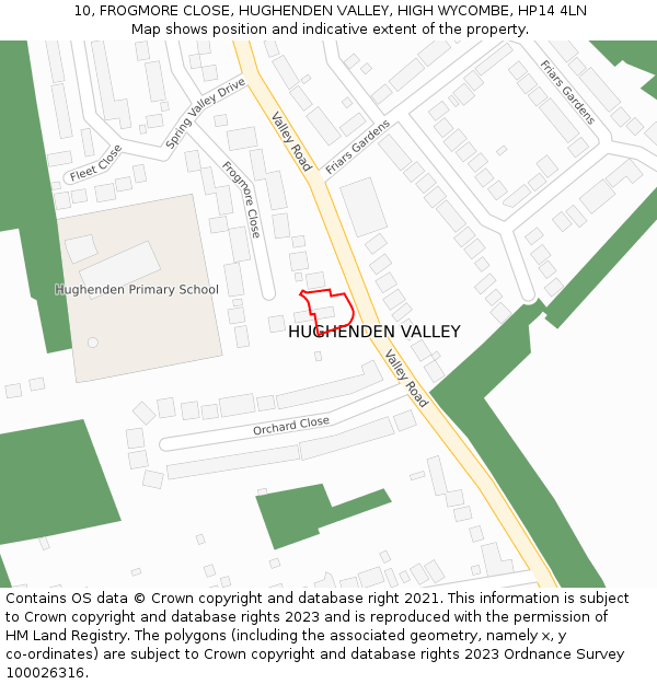 10, FROGMORE CLOSE, HUGHENDEN VALLEY, HIGH WYCOMBE, HP14 4LN: Location map and indicative extent of plot