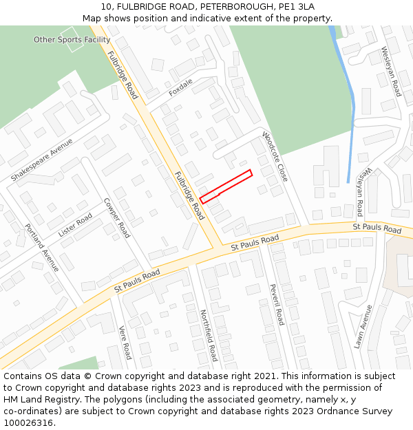 10, FULBRIDGE ROAD, PETERBOROUGH, PE1 3LA: Location map and indicative extent of plot