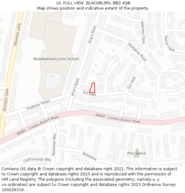 10, FULL VIEW, BLACKBURN, BB2 4QB: Location map and indicative extent of plot