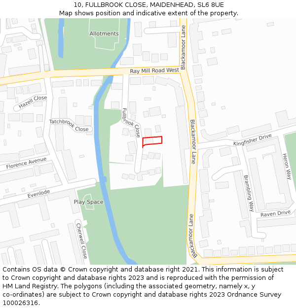 10, FULLBROOK CLOSE, MAIDENHEAD, SL6 8UE: Location map and indicative extent of plot