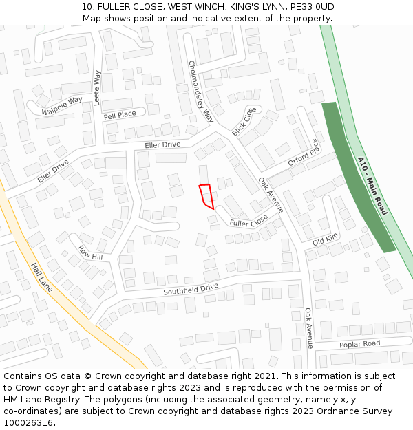 10, FULLER CLOSE, WEST WINCH, KING'S LYNN, PE33 0UD: Location map and indicative extent of plot
