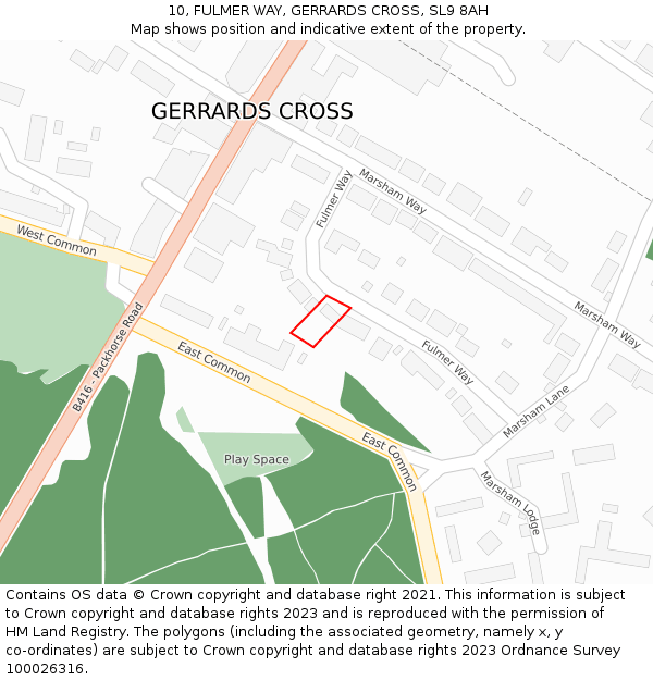 10, FULMER WAY, GERRARDS CROSS, SL9 8AH: Location map and indicative extent of plot