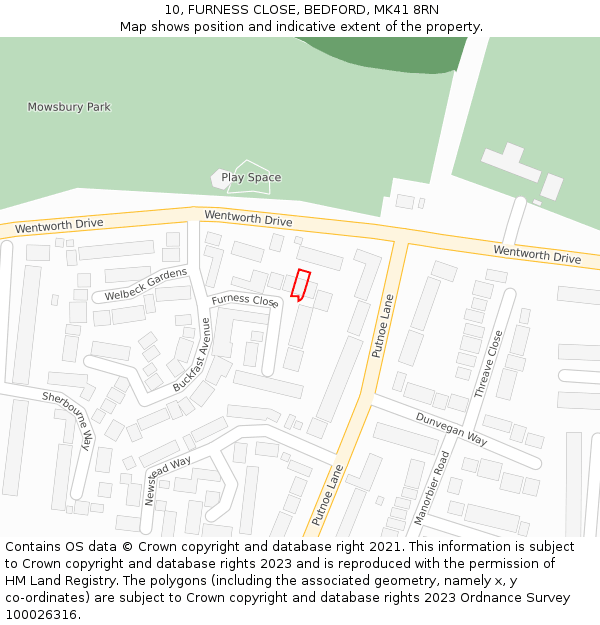 10, FURNESS CLOSE, BEDFORD, MK41 8RN: Location map and indicative extent of plot