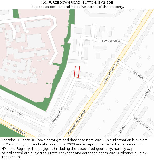10, FURZEDOWN ROAD, SUTTON, SM2 5QE: Location map and indicative extent of plot