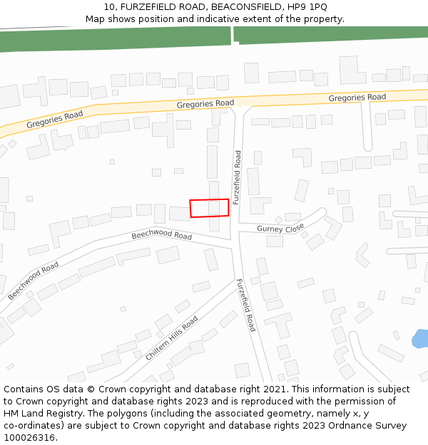 10, FURZEFIELD ROAD, BEACONSFIELD, HP9 1PQ: Location map and indicative extent of plot